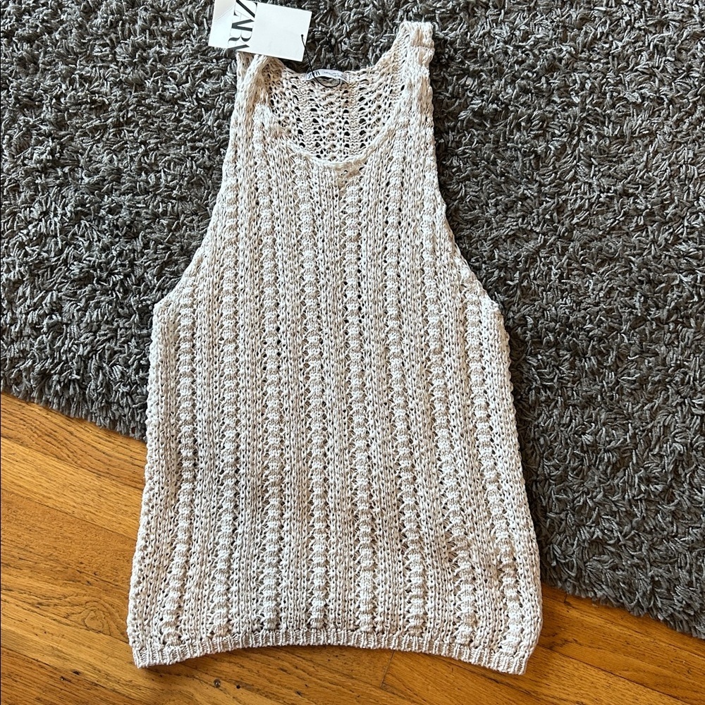 Zara Cream Knit Tank Top Size NWT Large - Picture 4 of 9